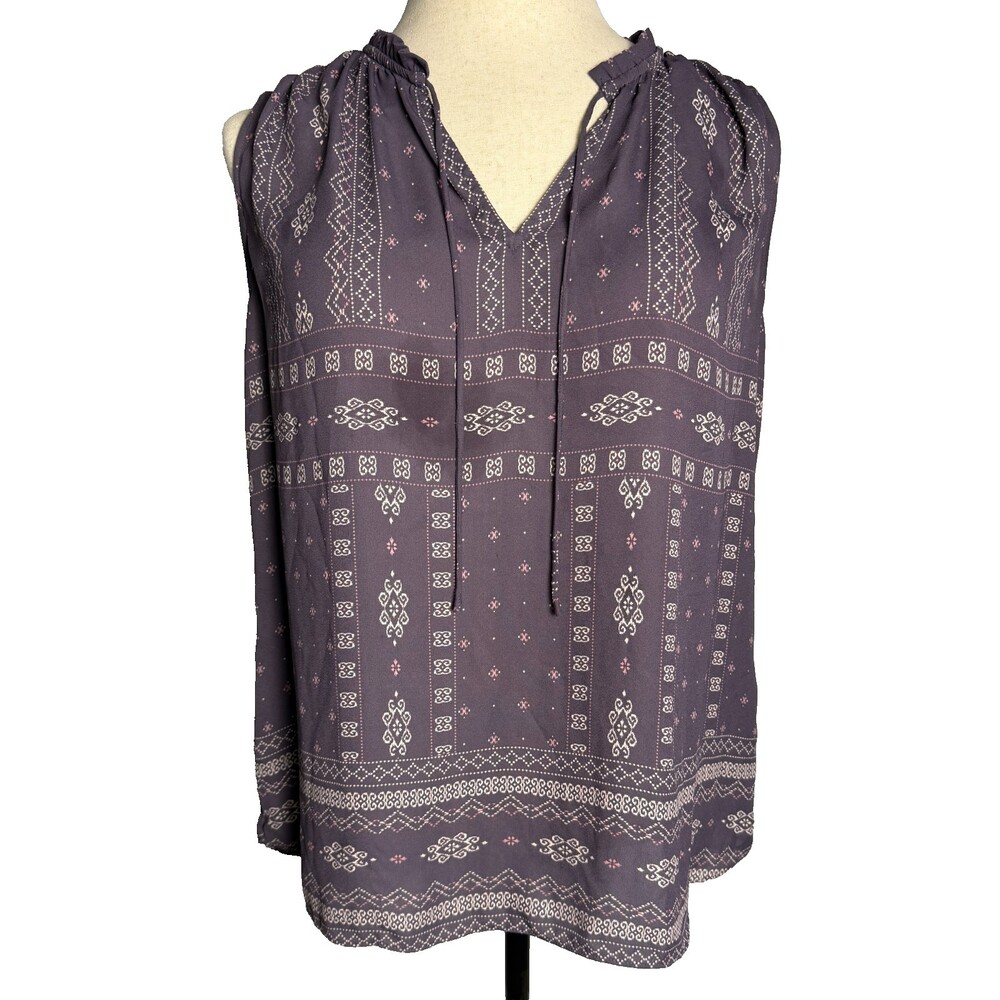 Maurices Sleeveless Bohemian Blouse XXL Purple Geometric Ruffle Neck Tank Top